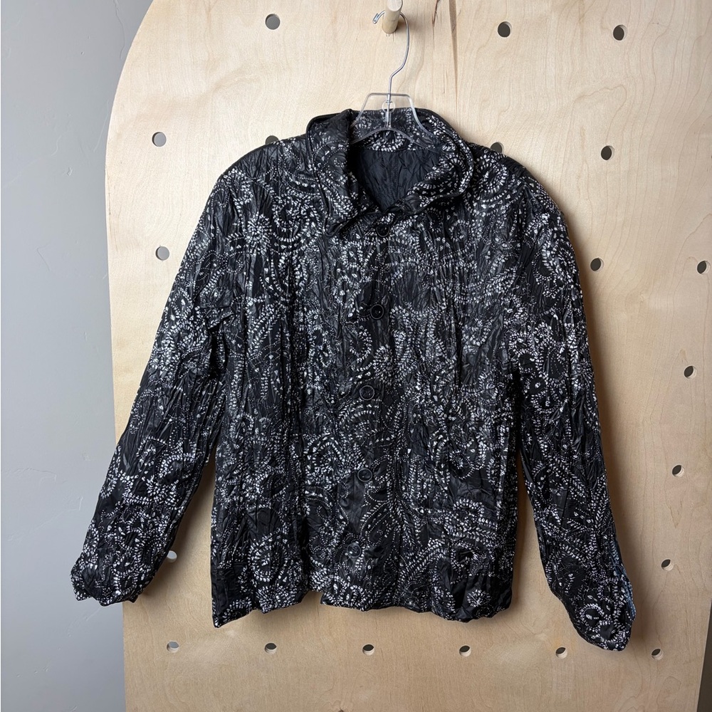NWT $139 Chico’s Crinkle Reverse Pauley Jacket – Black/White – Size 3 (16/18) - Picture 9 of 9